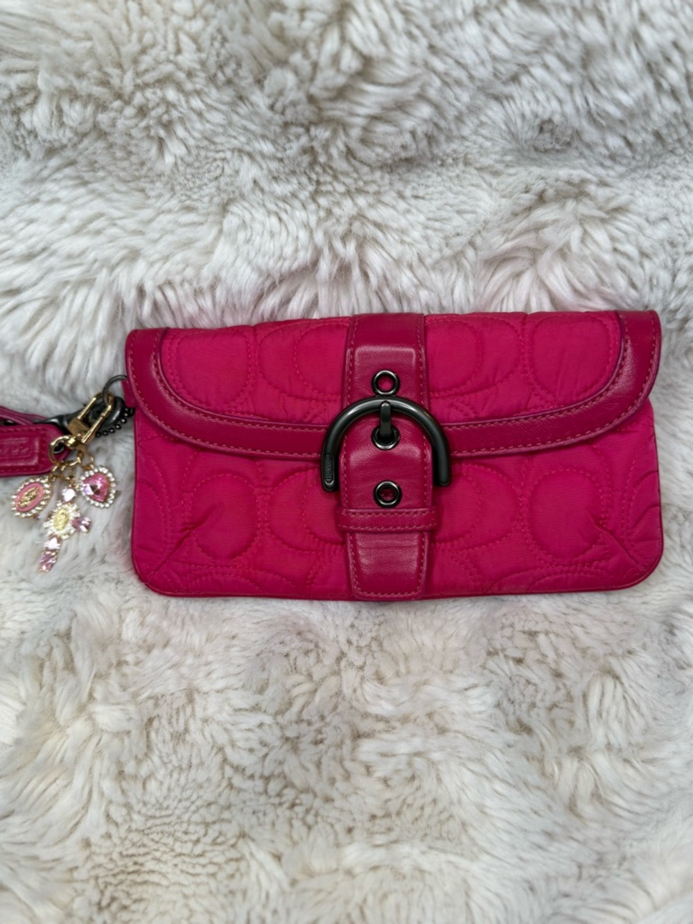 Coach Pink Quilted Women's Clutch with Buckle Accent